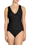 Robin Piccone Amy Ribbed Tankini Top In Licorice