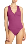 Robin Piccone Amy Ribbed Tankini Top In Lotus