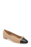 Stuart Weitzman Sleek Bicolor Bow Ballerina Flats In Adobe Black