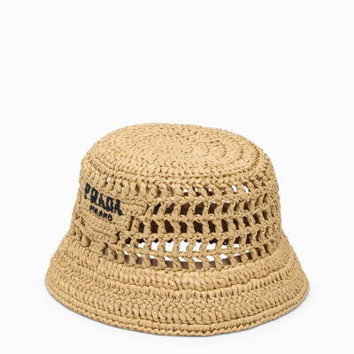 Prada Beige Crochet Bucket Hat In Brown