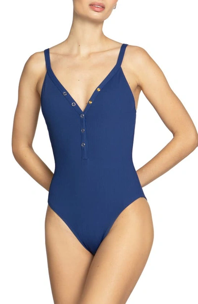 Robin Piccone Amy Snap One-piece Swimsuit In Blueberry