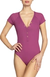 Robin Piccone Amy Plunge Neck Cap Sleeve One-piece Swimsuit In Lotus