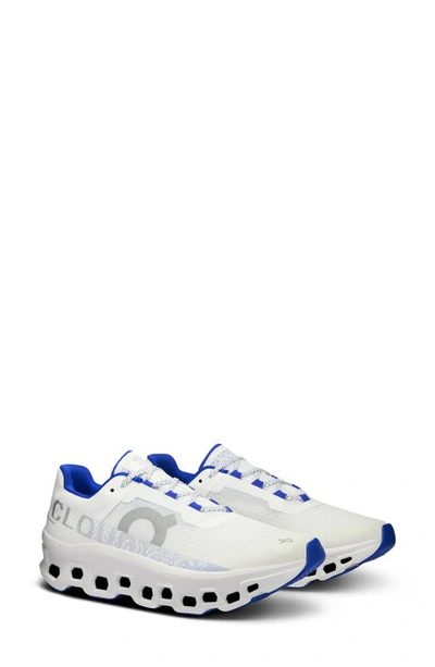 On Cloudmster Running Shoe In White/indigo