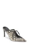 Open Edit Natalya Lace-up Pointed Toe Mule In Black-white Snake