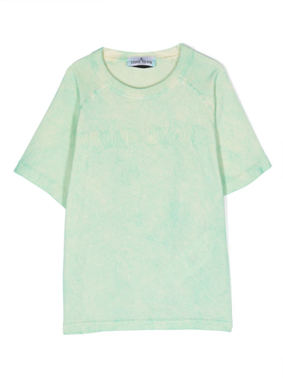 Stone Island Kids' Logo-embroidered Cotton T-shirt In Green