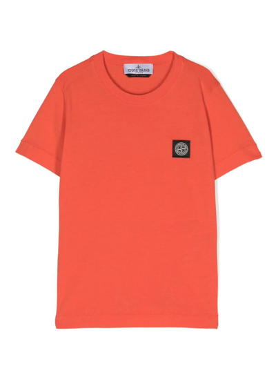 Stone Island Junior Kids' Compass-motif Cotton T-shirt In Yellow & Orange