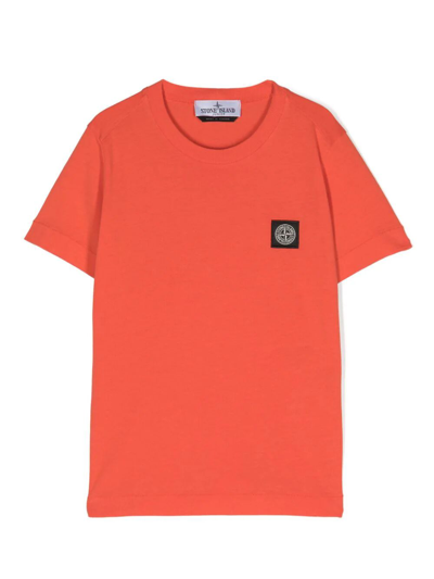 Stone Island Kids' Compass-motif Cotton T-shirt In Yellow