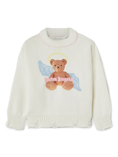 Palm Angels Kids' Bear Angel Cotton Sweatshirt In White