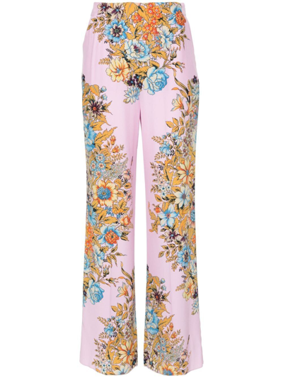 Etro Floral High-rise Silk Wide-leg Pants In Multi