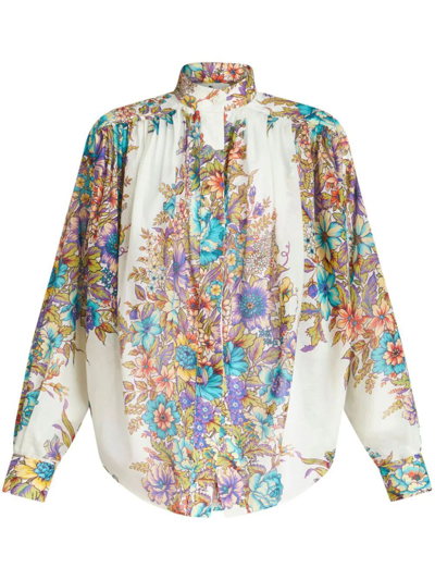 Etro Floral-print Cotton Blouse In Multicolour