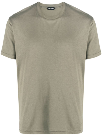 Tom Ford Cotton Blend Melange Crew Neck T-shirt Clothing In Green