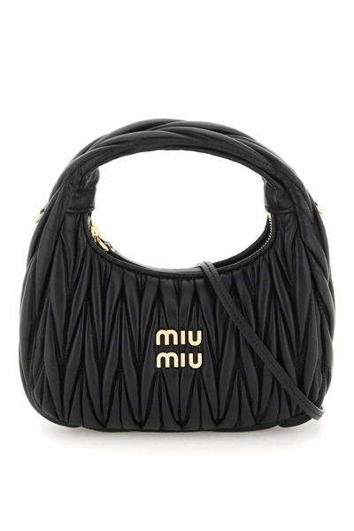 Miu Miu Small Miu Wander Hobo Bag In Nero