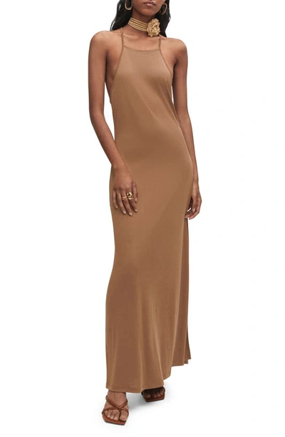 Mango High Neck Maxi Dress In Caramel