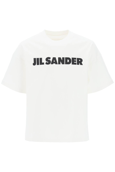 Jil Sander Logo Print T-shirt In White,neutro