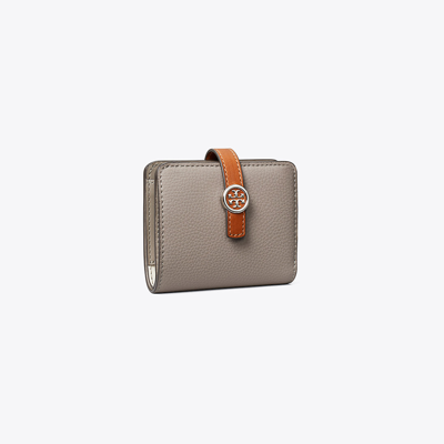 Tory Burch Robinson Pebbled Mini Wallet In Gray