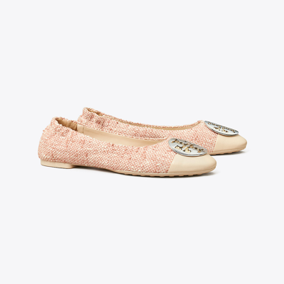 Tory Burch Claire Cap-toe Tweed Ballet In Peach/new Ivory/new Cream/gold/s