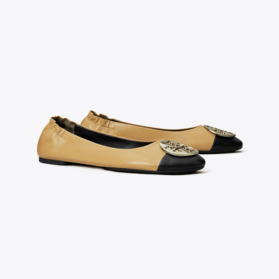 Tory Burch Claire Cap-toe Ballet In Ginger Shortbread/perfect Black