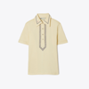 Tory Burch Mercerized Cotton Retro Polo In Sesame/stone Pink