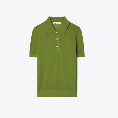 Tory Burch Fine Wool Polo Jumper In Pesto