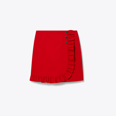 Tory Burch Tech Twill Ruffle Golf Skirt In Radiant Red