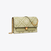 Tory Burch T Monogram Contrast Embossed Leather Chain Wallet In Olive Sprig