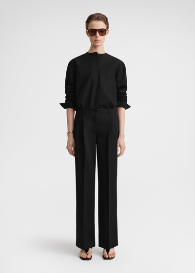 Totême Collarless Cotton-twill Shirt Black