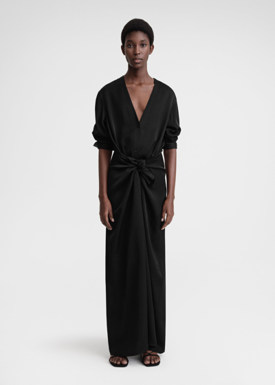 Totême Satin Knot Viscose Long Dress In Black