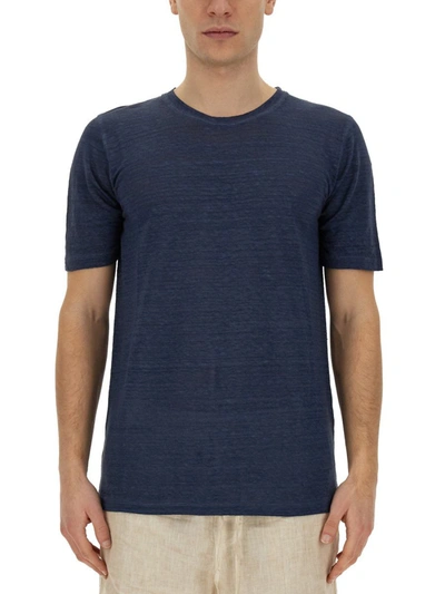 120% Lino Linen T-shirt In Blue