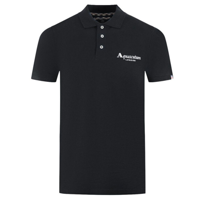 Aquascutum Elegant Contrast Logo Cotton Polo Men's Shirt In Black