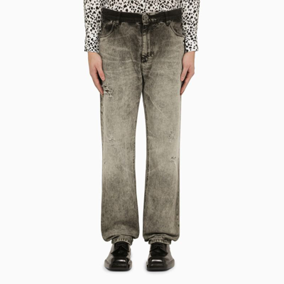 Balmain Light Grey Delavé Denim Jeans In Gray