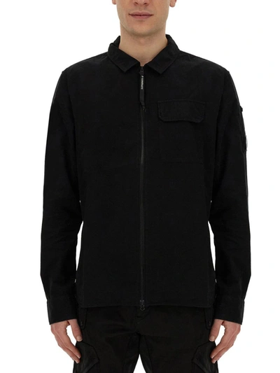 C.p. Company Zip Up Collared Shirt In Black