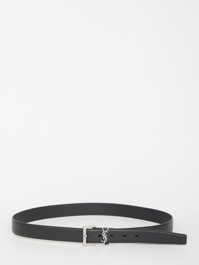 Saint Laurent Cassandre Interwoven Leather Belt In Black