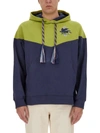 Etro Logo Hooded Sweatshirt Kangaroo Pocket In Green