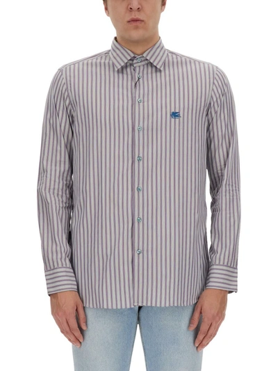 Etro Striped Cotton Shirt In Multicolour