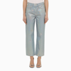 Frame Cropped Hologram Denim Jeans With Belt Loops In Blue