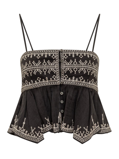Isabel Marant Étoile Embroidered Flared Top In Black