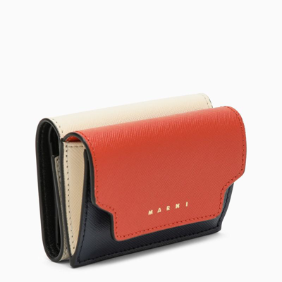 Marni Brick Red/talco/night Blue Leather Wallet In Brown