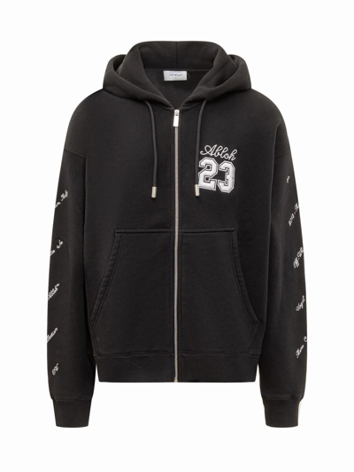 Off-white 23 Logo Zipper Hoodie In Black