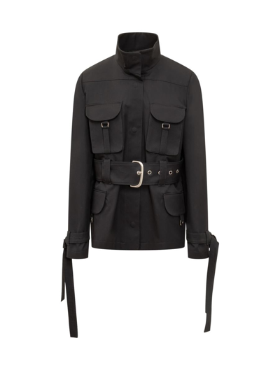 Off-white Belted Cotton-twill Jacket In Black