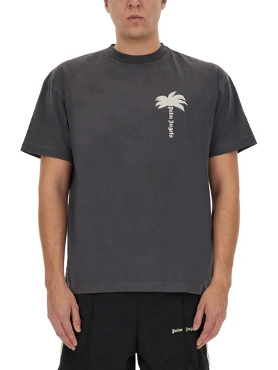 Palm Angels T-shirt With Logo In Grey