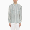 Pt Torino Ottanium Striped Shirt In Silk Blend In Blue