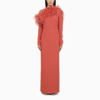 TALLER MARMO TALLER MARMO PEONY-COLOURED LONG DRESS WITH FEATHERS