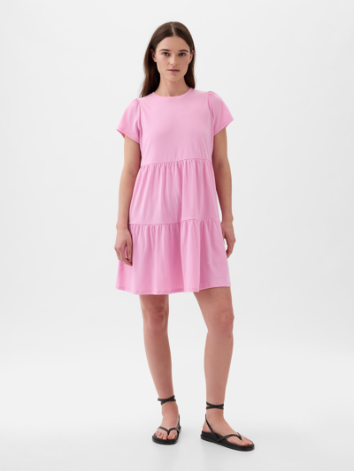 Gap Tiered Mini Dress In Sugar Pink