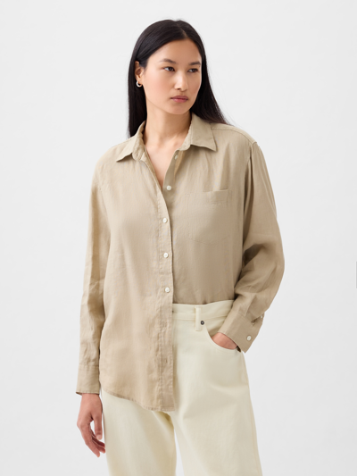 Gap Linen Big Shirt In Iconic Khaki Tan