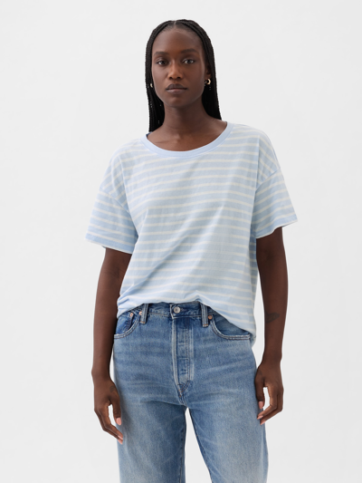 Gap Oversized Boyfriend T-shirt In Light Blue & White Stripe