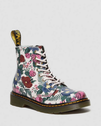 Dr. Martens' Junior 1460 English Garden Leather Lace Up Boots In Multi,cream,red