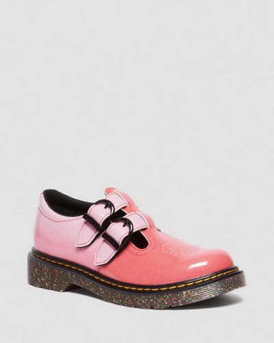 Dr. Martens' Junior 8065 Gradient Glitter Leather Mary Jane Shoes In Pink