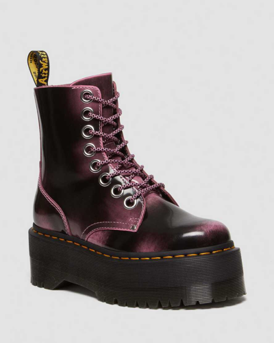 Dr. Martens Jadon Max Boot Distressed Leather Platforms In Pink,black