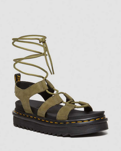 Dr. Martens Nartilla Tumbled Nubuck Leather Gladiator Sandals In Green