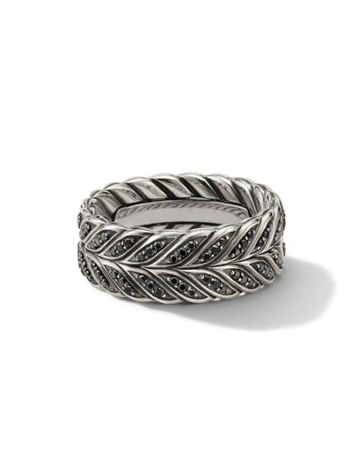 David Yurman Men's Chevron Band Ring In Sterling Silver In Black Diamond